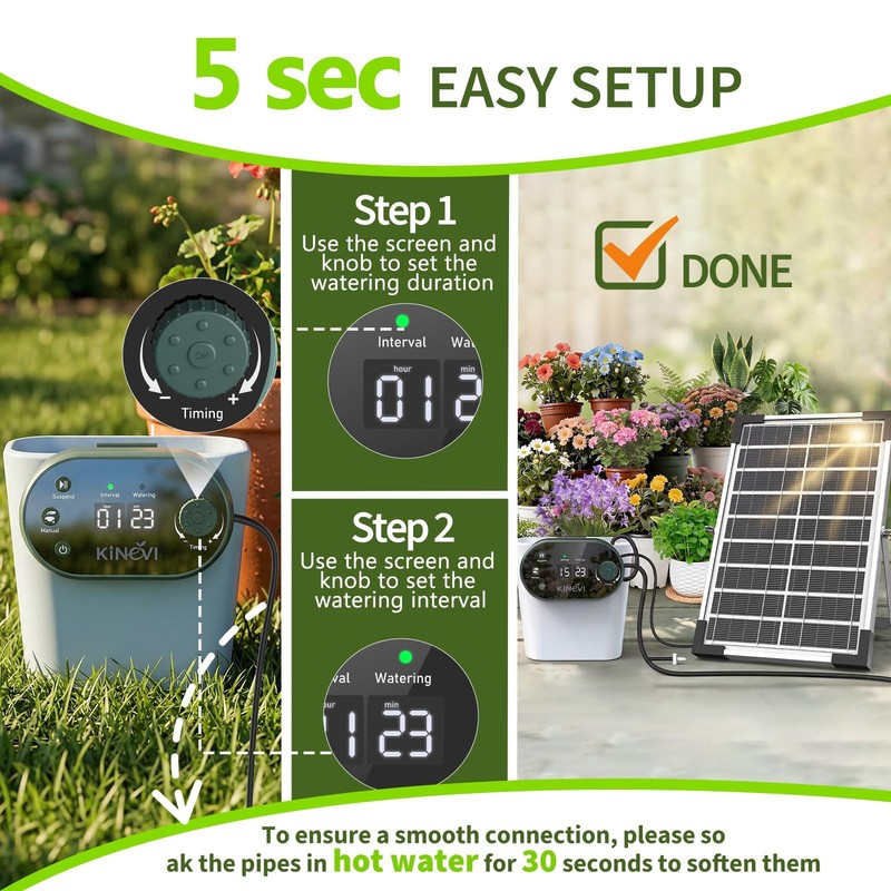 Solar Drip Irrigation System, 8W Powered Auto Watering Kit for 30 Pots, HD LE... gallery