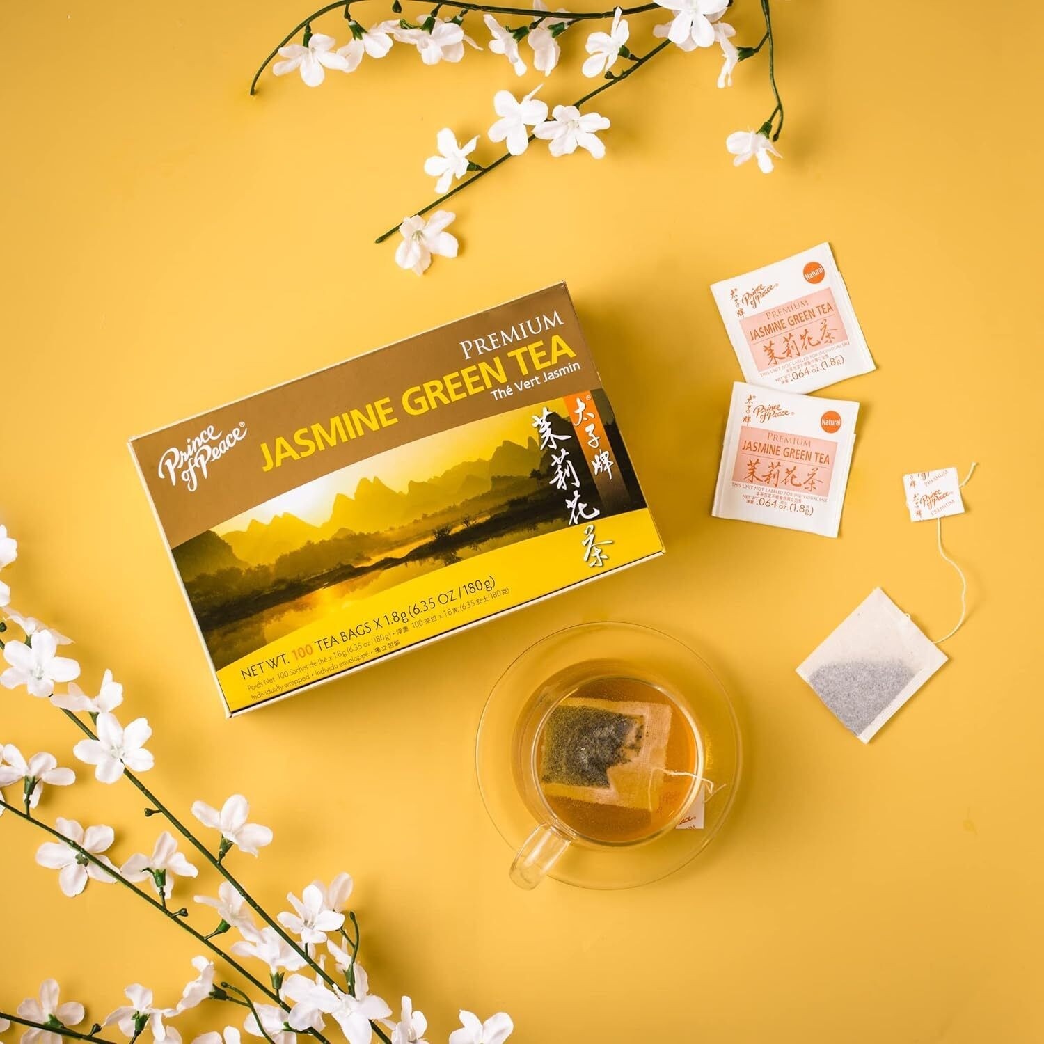 Premium Jasmine Green Tea, 100 Tea Bags Each Box -Prince of Peace gallery