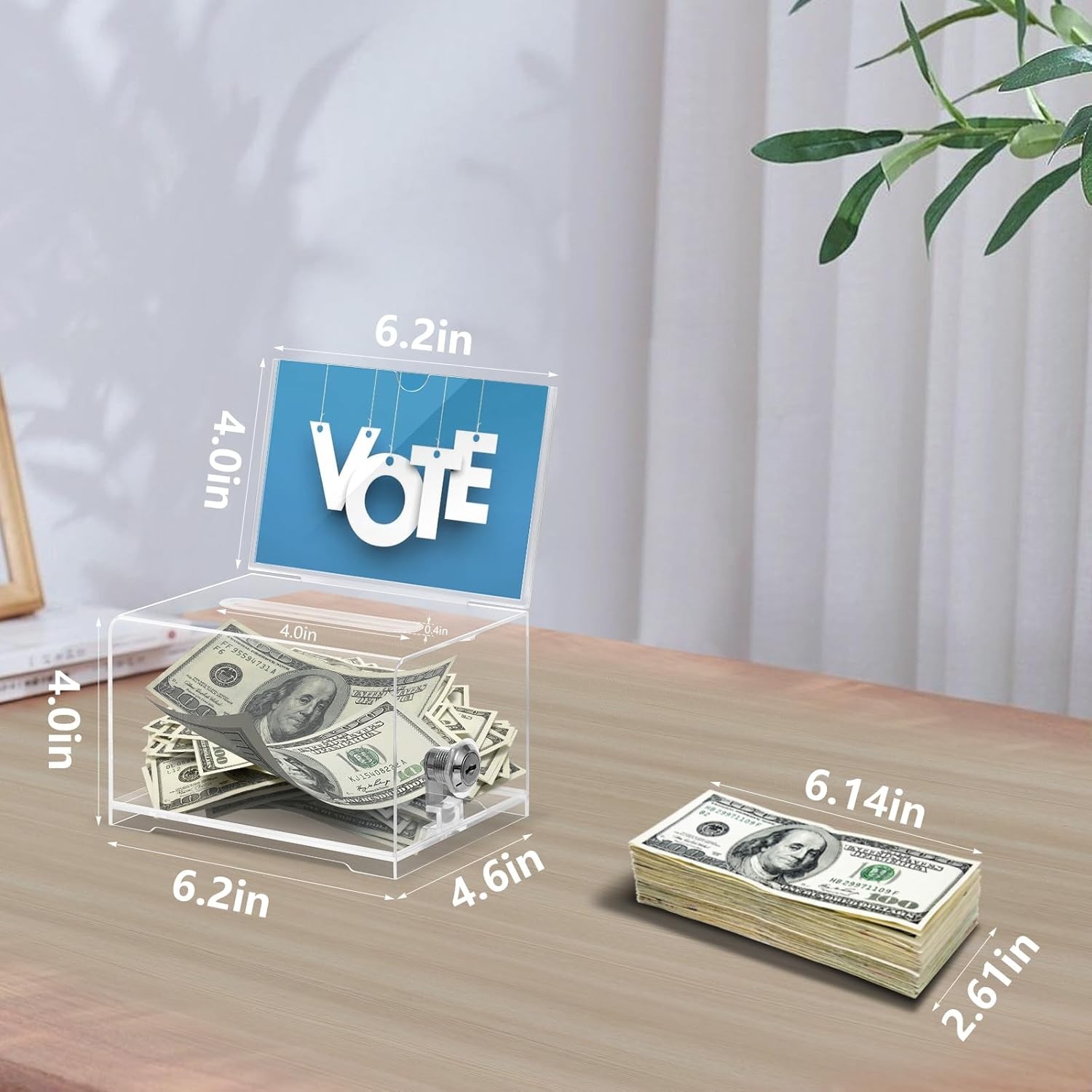 Clear Donation Box with Lock & Sign Holder Raffle Ballot Tip Jar gallery