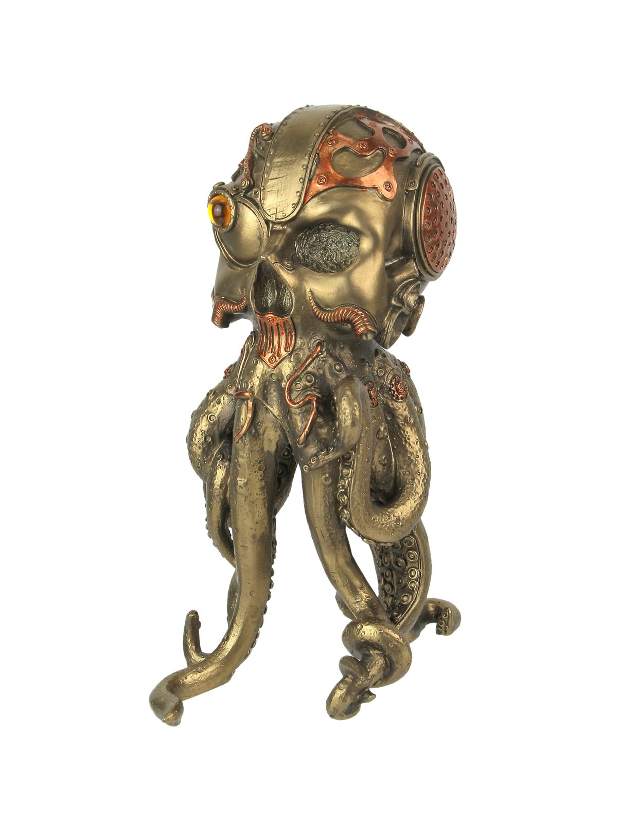Bronze Copper Finished Steampunk Human Skull Octopus Fantasy Tabletop Statue gallery