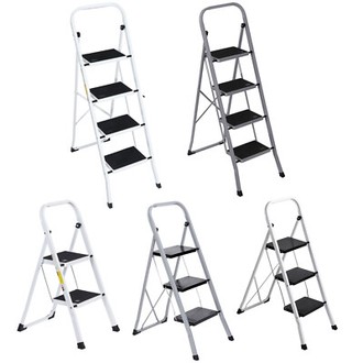 2/3/4 Step Ladder Handgrip Anti-Slip 330lbs Portable Steel Step Stool White/Grey gallery