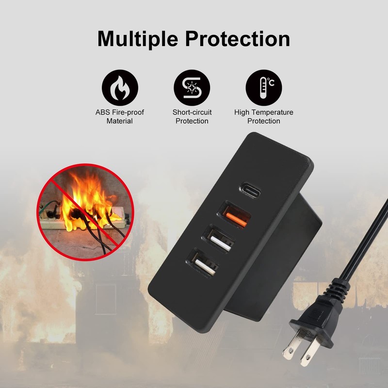 Powered USB C Hub Socket Recessed C Power Strip Outlet with Fast Black gallery