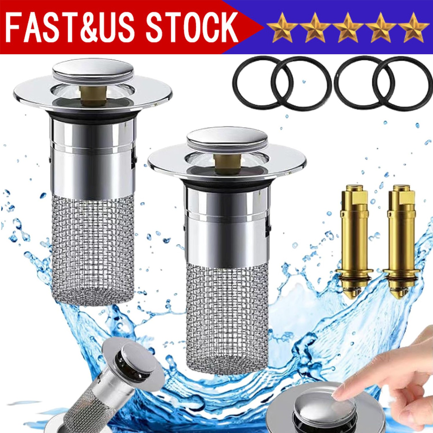 2-Pack Sink Stopper Hair Catcher Bathroom Pop Up Sink Drain Strainer Filter Plug gallery
