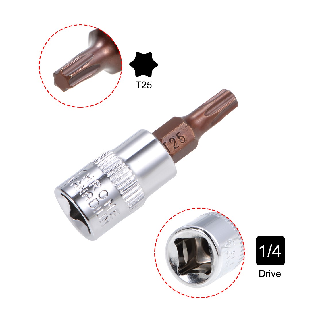 1/4" Drive T25 Torx Bit Socket 38mm Length for DIY S2 Steel CR-V Sockets 2pcs gallery