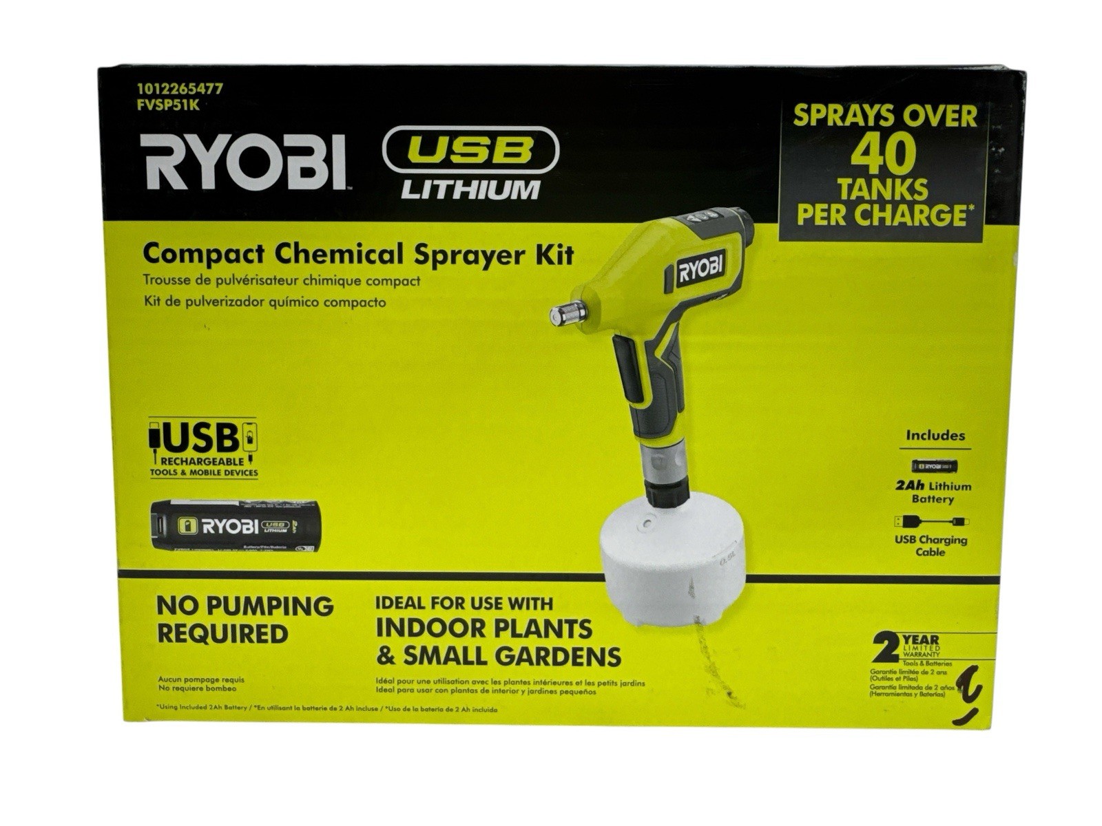 Ryobi USB Lithium Compact Sprayer w/2 Ah Battery + Charging Cable FVSP51K New gallery