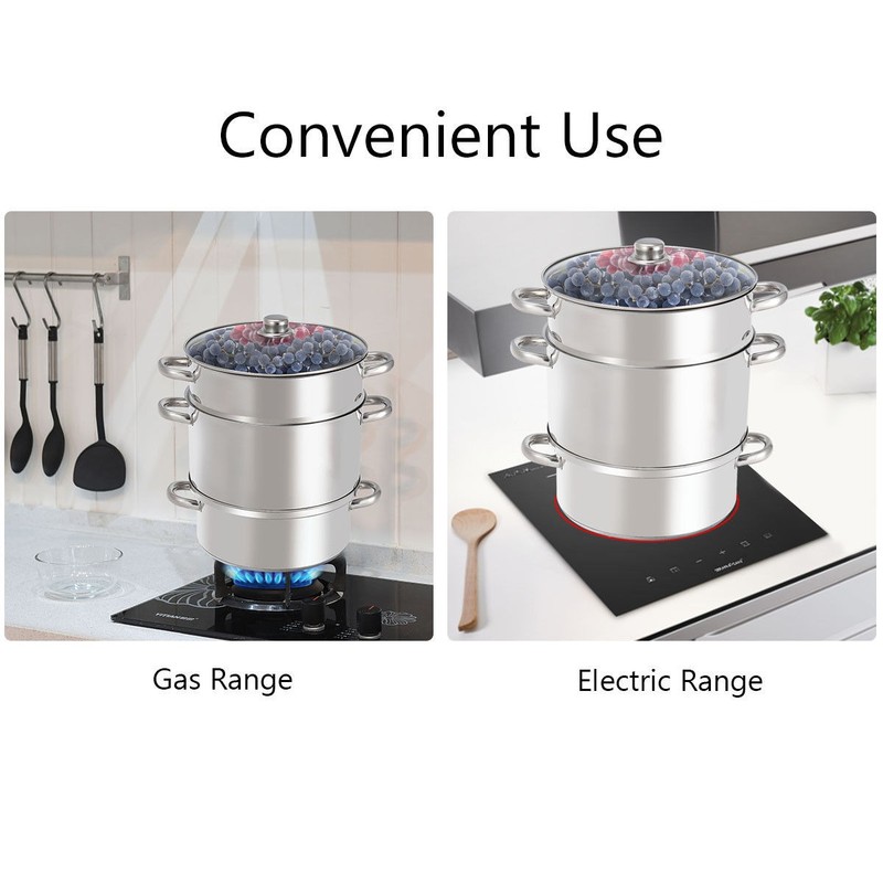 Costway 11-Quart Stainless Fruit Juicer Steamer Stove Top w/ Tempered Glass Lid gallery