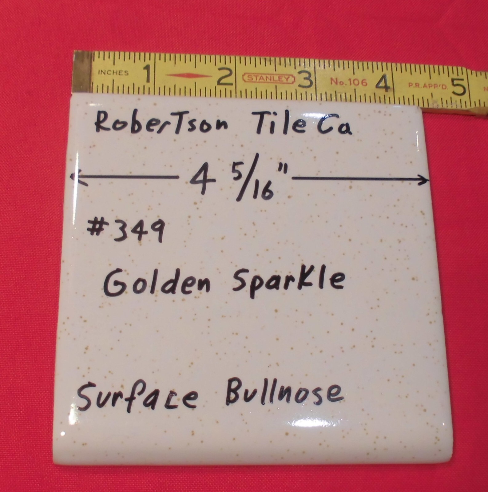 1 pc. Surface Bullnose; Golden sparkle: Glossy Ceramic Tile: Robertson 4-5/16" gallery