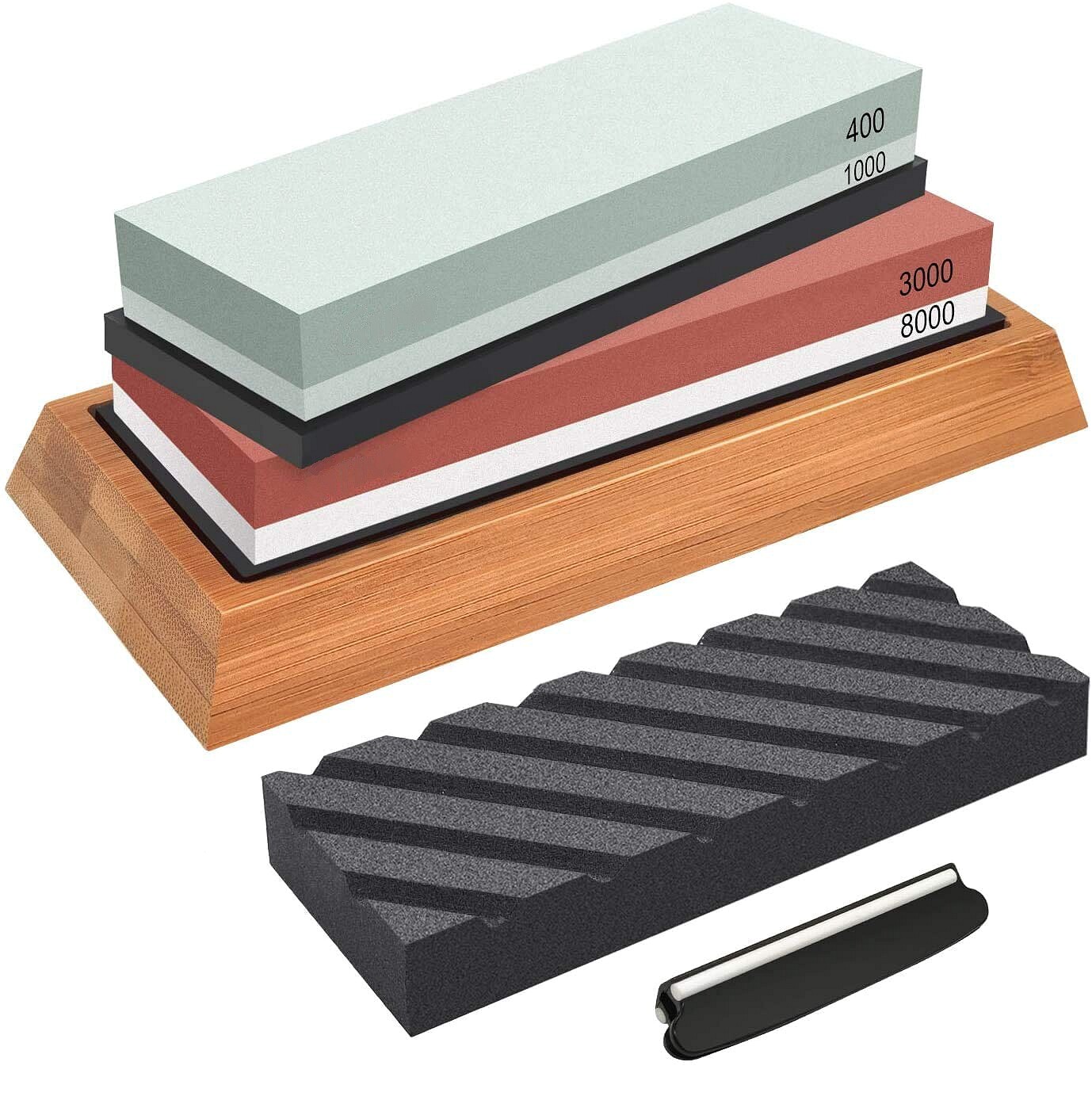 Whetstone Sharpening Stone Set Knife Sharpener 400/1000 3000/8000 Grit w/ Holder gallery
