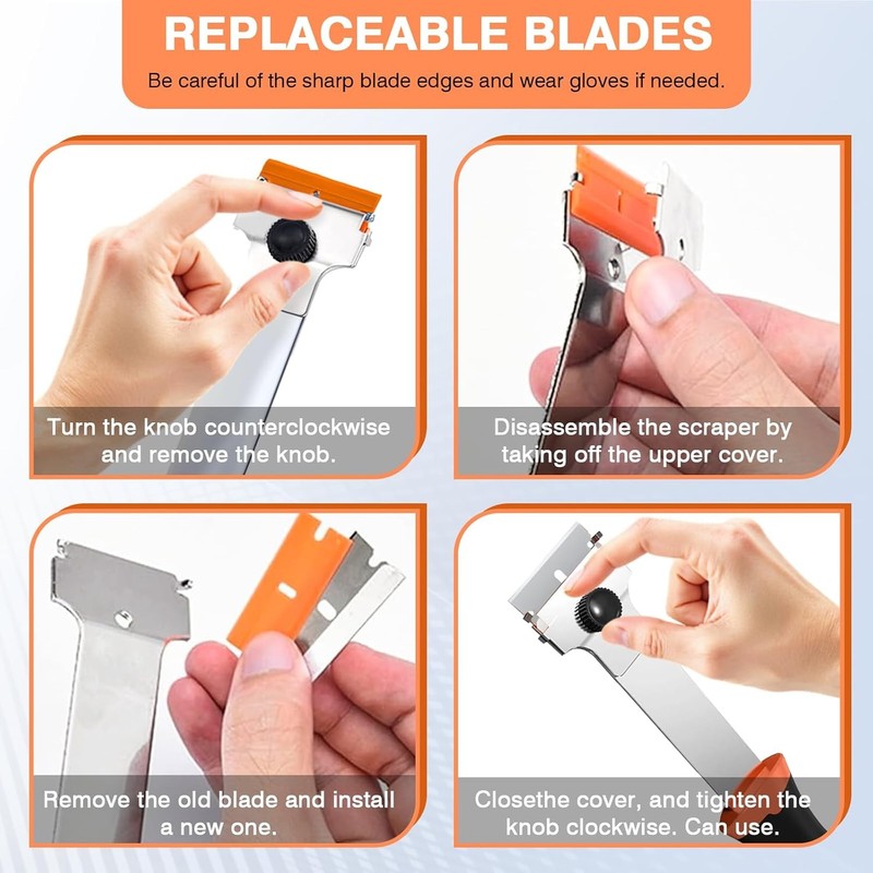 2 Pack Razor Blade Scraper Tool with 20 Metal & 20 Plastic Razor Blades, gallery