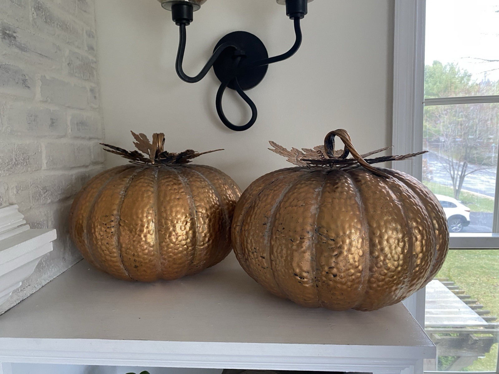 Handcrafted Hammered Copper Swirling Stem Metal Pumpkins Porch Decoration Large gallery