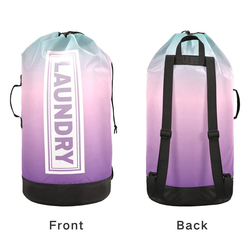 Green Pink Purple Gradient Laundry Backpack Large Heavy Duty Laundry Bag for ... gallery