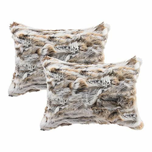 2PCS Natural Rabbitd Hide Fur Pillowcase Cushion Cover Throw Striped Grey Brown gallery