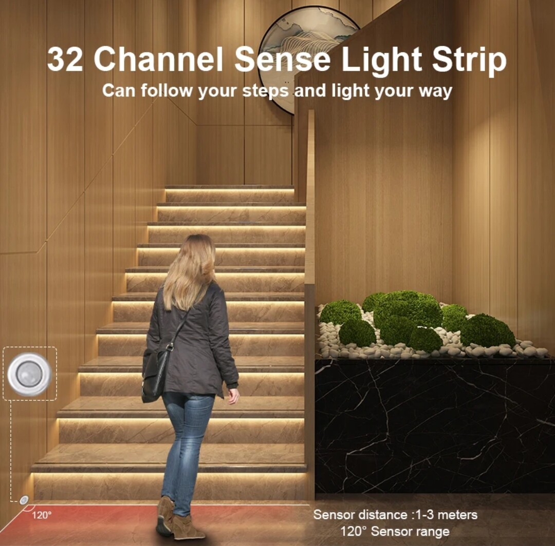 Intelligent Motion Sensor Stairway Light, 32Ch LED Strip Controller DC 12V/24V gallery