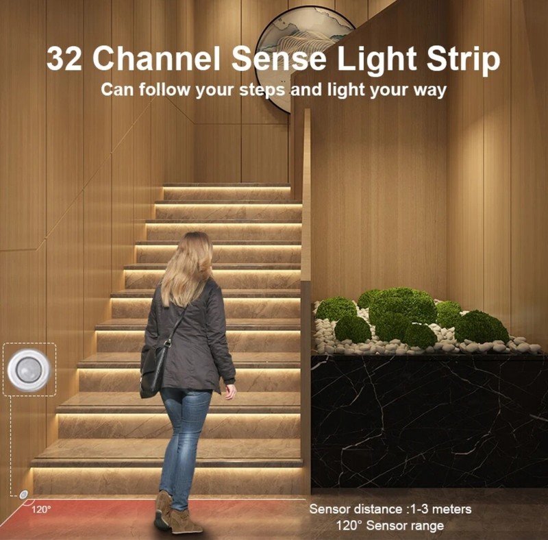 Intelligent Motion Sensor Stairway Light, 32Ch LED Strip Controller DC 12V/24V gallery