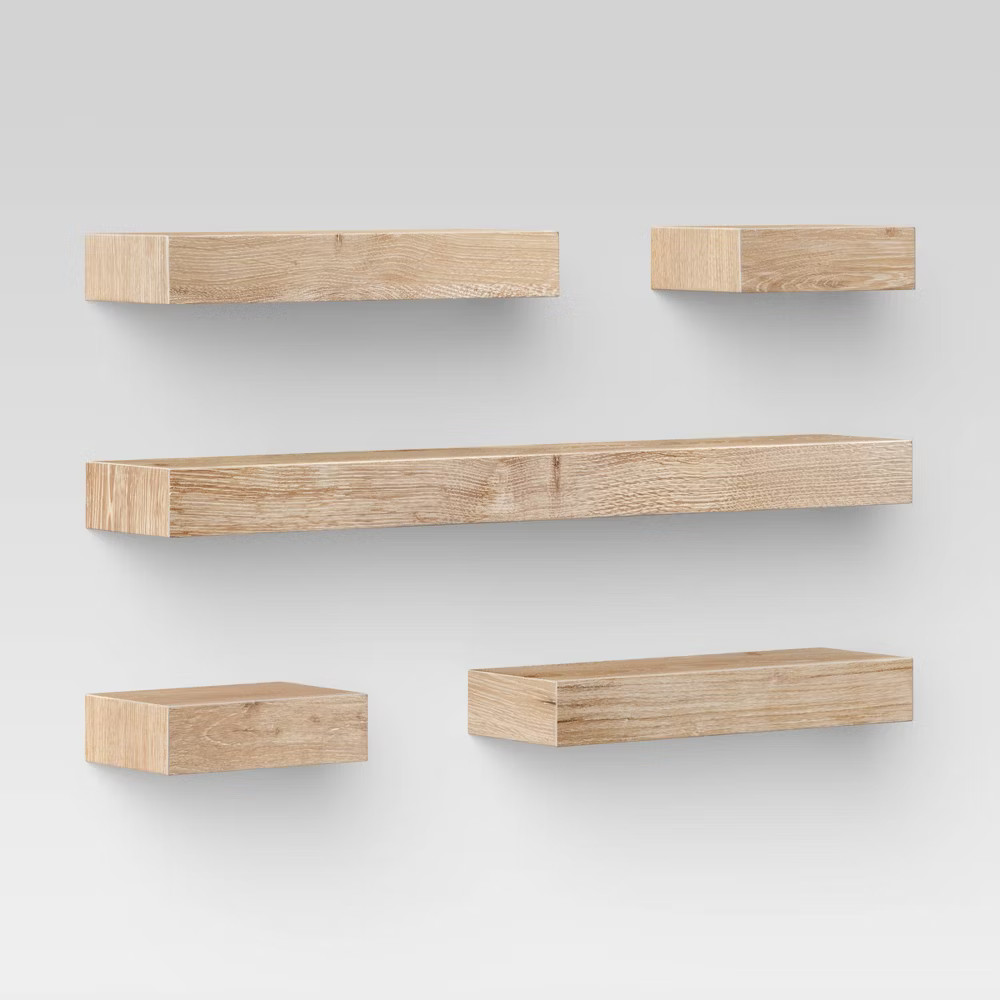 Threshold Modern 5 Shelves Wall Mounted Shelf Modular 5PC Storage Natural gallery