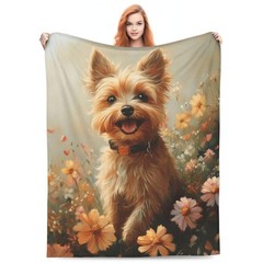 Yorkshire Terrier Dog Floral Blanket Flannel Throw Soft Warm Travel 60×50 Inch