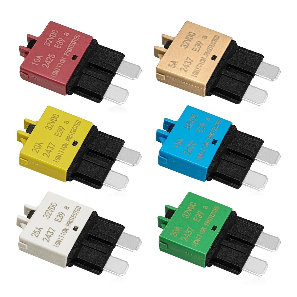 6pcs 32vdc Manual Reset Low Circuit Breaker Blade Fuse E39 ATC/ATO (5A 10A 15...