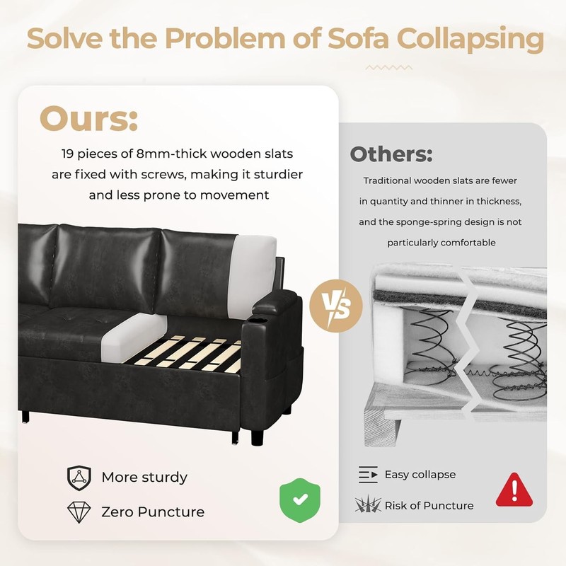 3 in 1 Pull Out Sofa Bed Sleeper Sofa with Storage Chair Sectional L Shape Couch gallery