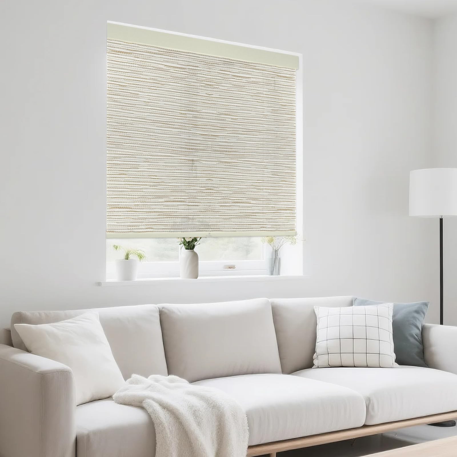 35" W x 72" H Cordless Light Filtering Roller Shade for Windows, Stop Windows... gallery