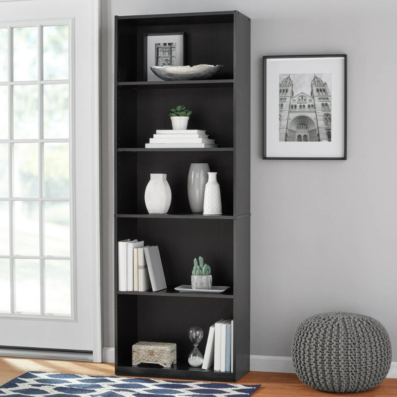 Mainstays 5-Shelf Bookcase Adjustable Shelves Storage Unit True Black Oak 71 in. gallery