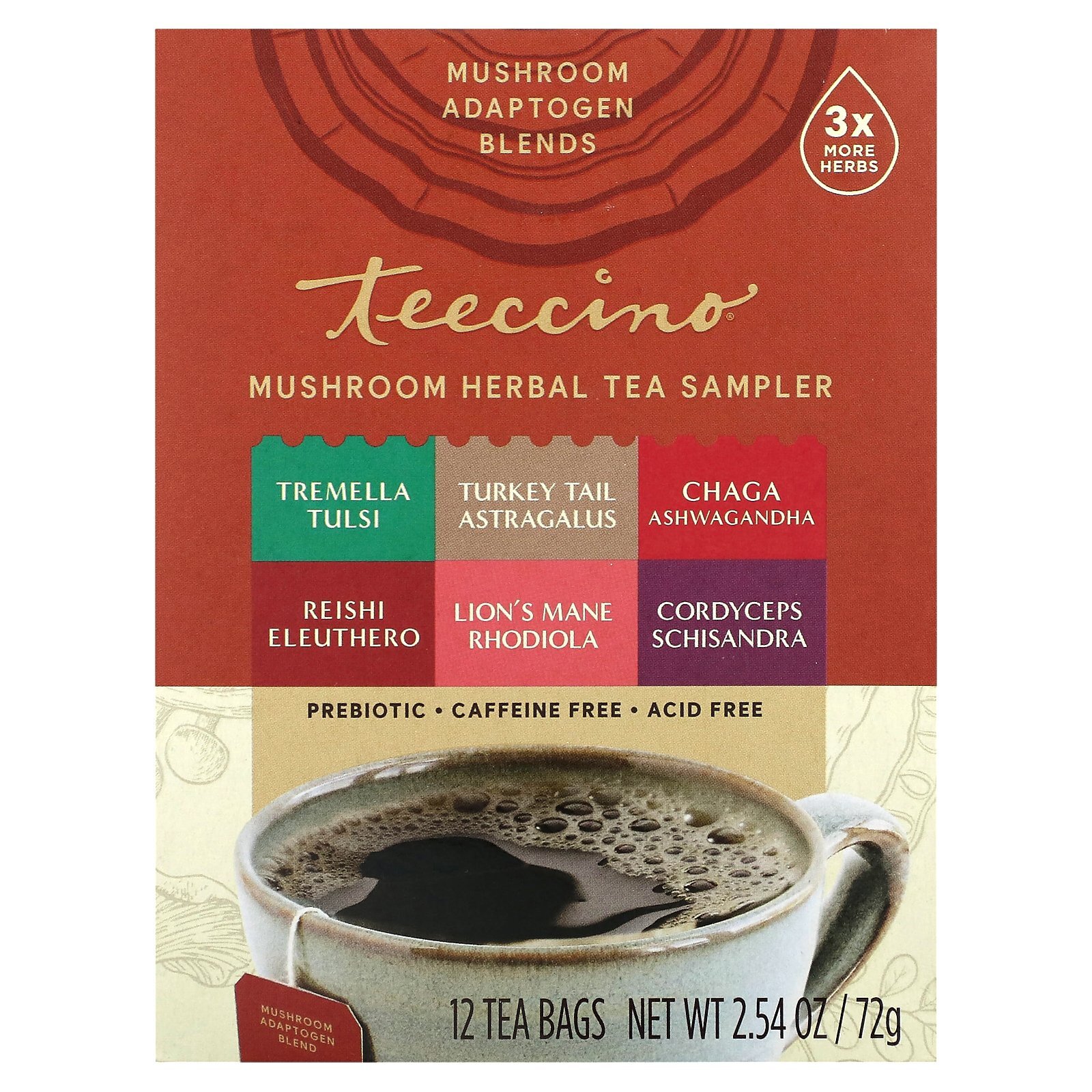 Mushroom Herbal Tea Sampler, 6 Flavors, Caffeine Free, 12 Tea Bags, 2.54 oz (72 gallery