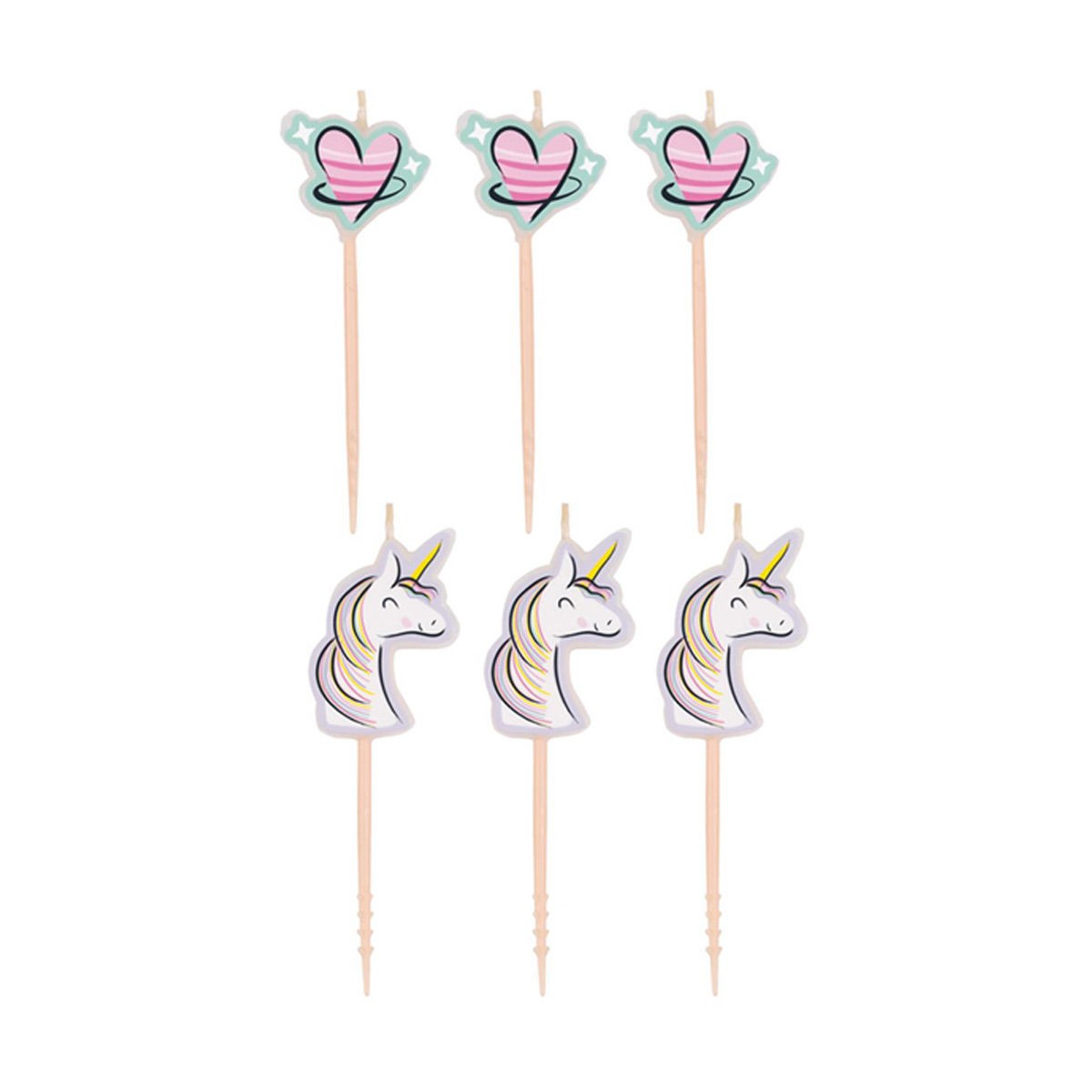 321 Party! Starry Unicorns & Heart Pick Birthday Candles, 6 ct New gallery