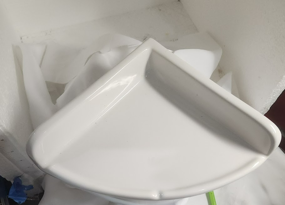 vtg White Corner Shower Shelf Soap Dish Ceramic 7 1/2 x 7 1/2 x 3 1/4 circle gallery
