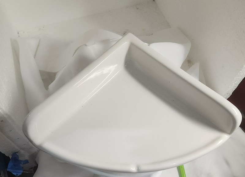 vtg White Corner Shower Shelf Soap Dish Ceramic 7 1/2 x 7 1/2 x 3 1/4 circle gallery