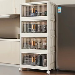 Stackable Storage Cabinet with Doors and Wheels Plastic Organizer Shelf