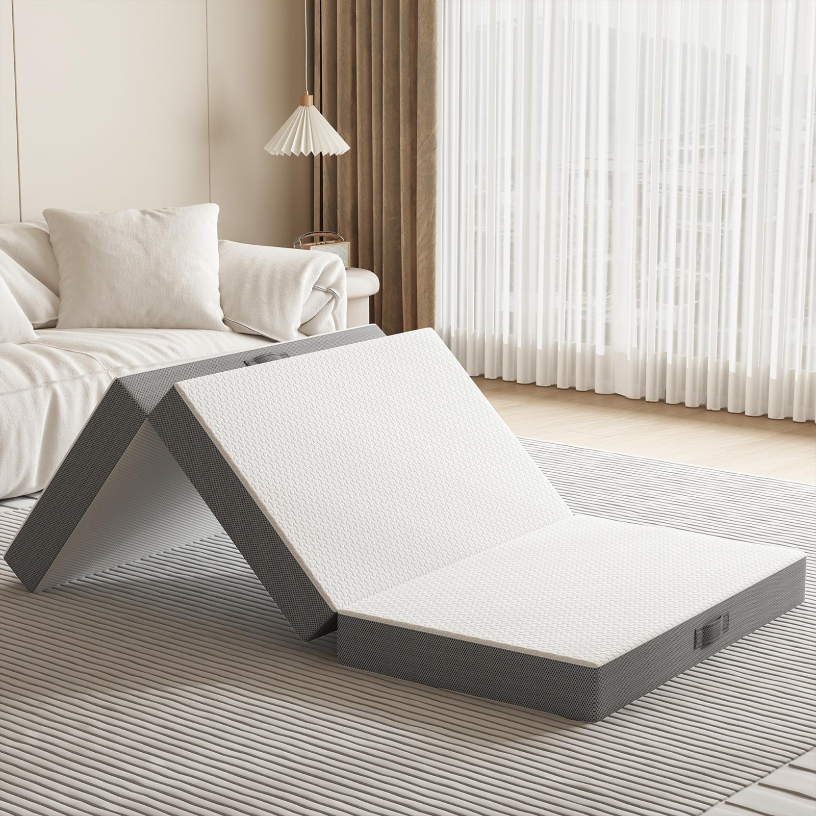 6" Tri-Fold Memory Foam Mattress Topper - Washable, Reversible, Portable for Tra gallery