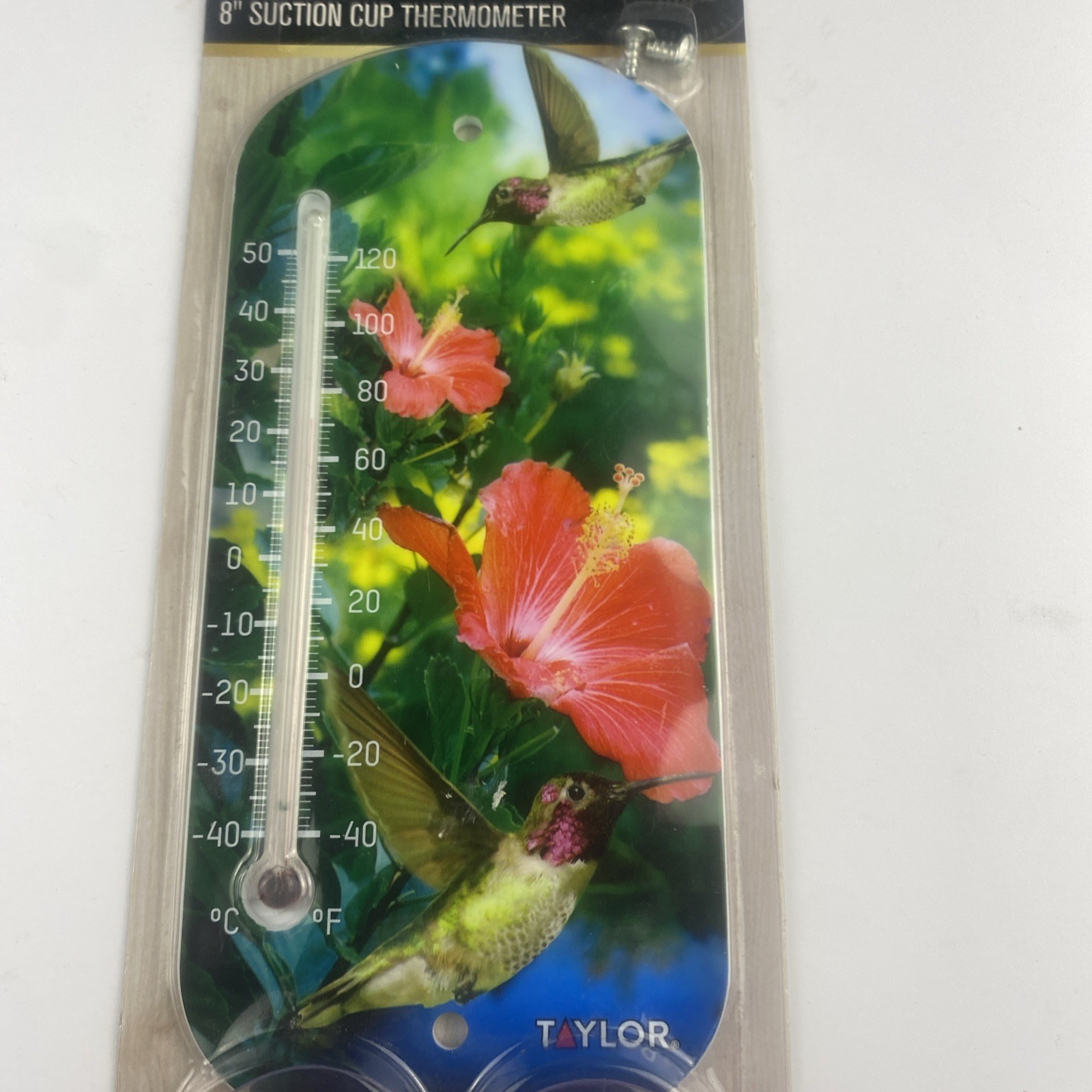 NEW TAYLOR 52128" SUCTION CUP OUTDOOR WINDOW THERMOMETER WITH humming birds. gallery