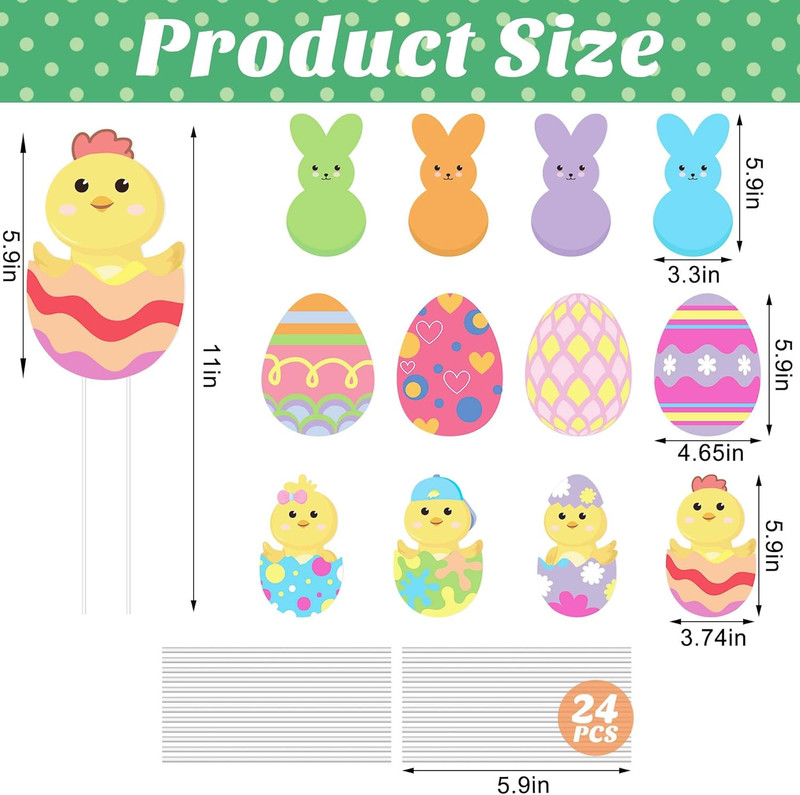 12 Pcs Easter Egg Planter Stakes-11 Inch Bunny Egg Chick Planter Stakes-Easter Y gallery