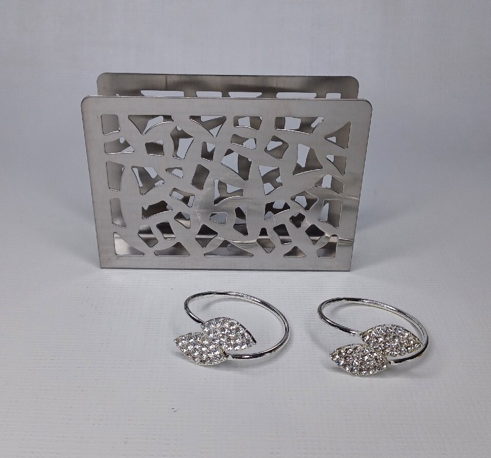 Stainless Steel Laser Cut Napkin Holder And Set Of 2 Napkin Rings gallery
