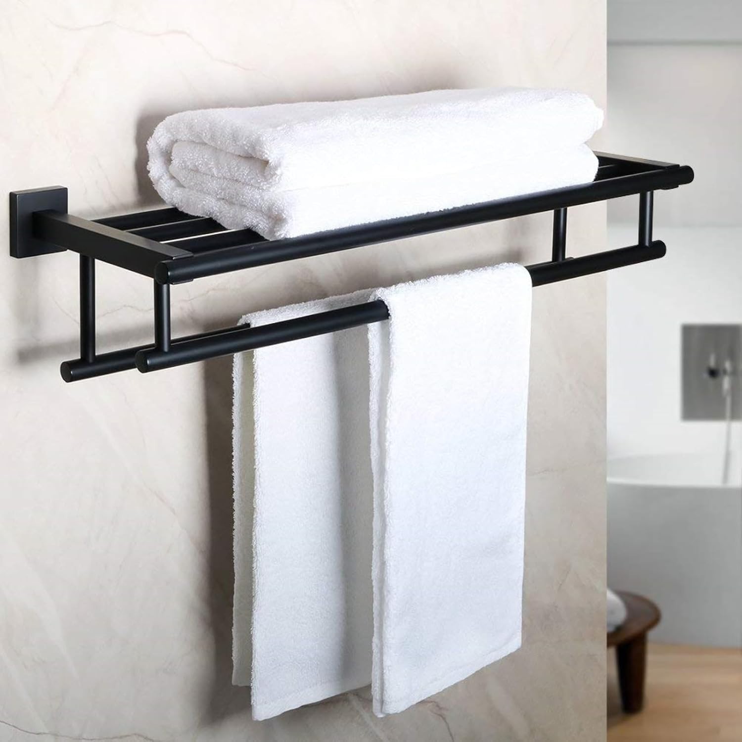 Double Towel Rack for Bathroom Wall Mounted 24 Inch Bathroom Tower Holder Black gallery