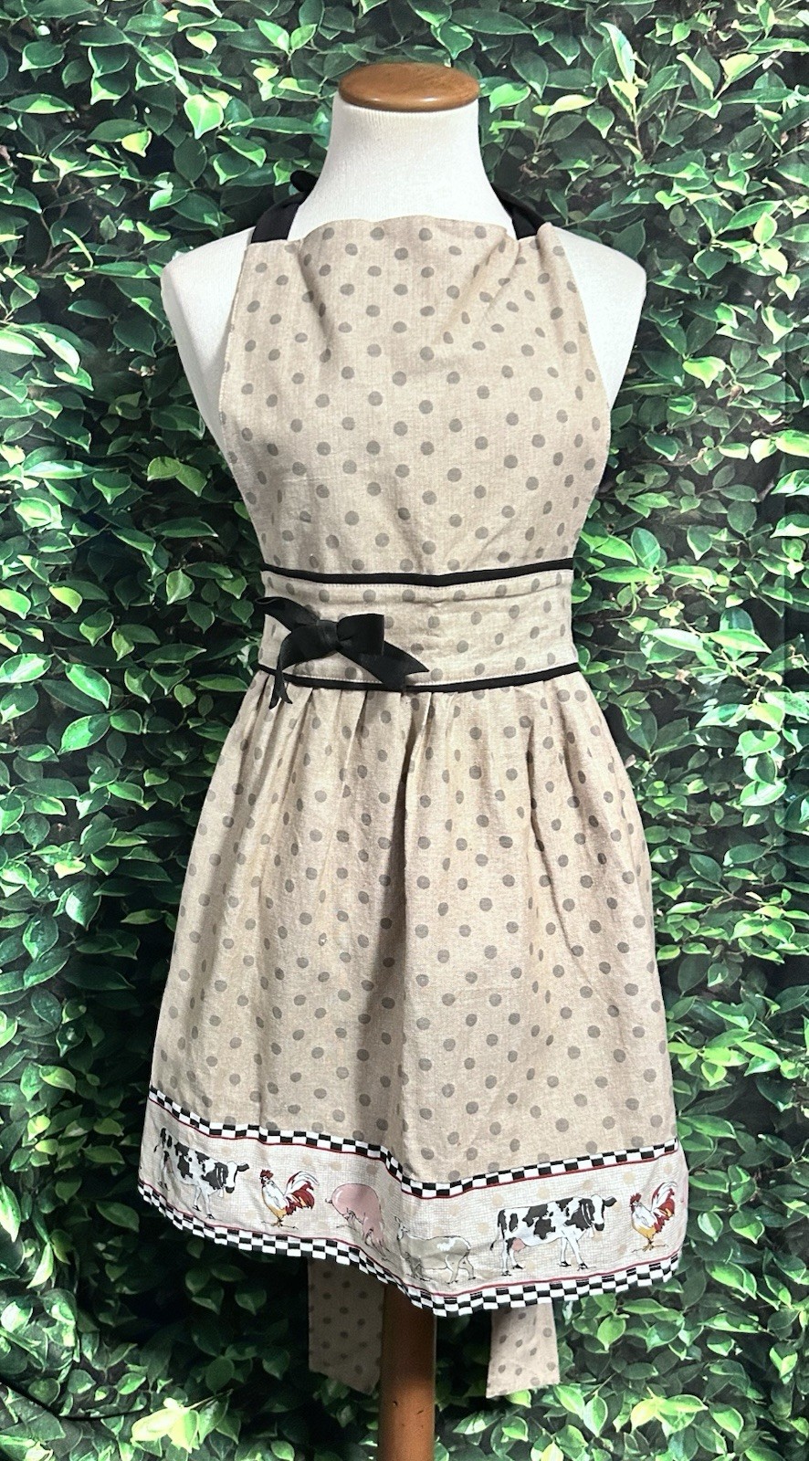 NEW Kay Dee Kitchen Bib Apron Farm Animals Linen Tan Black gallery