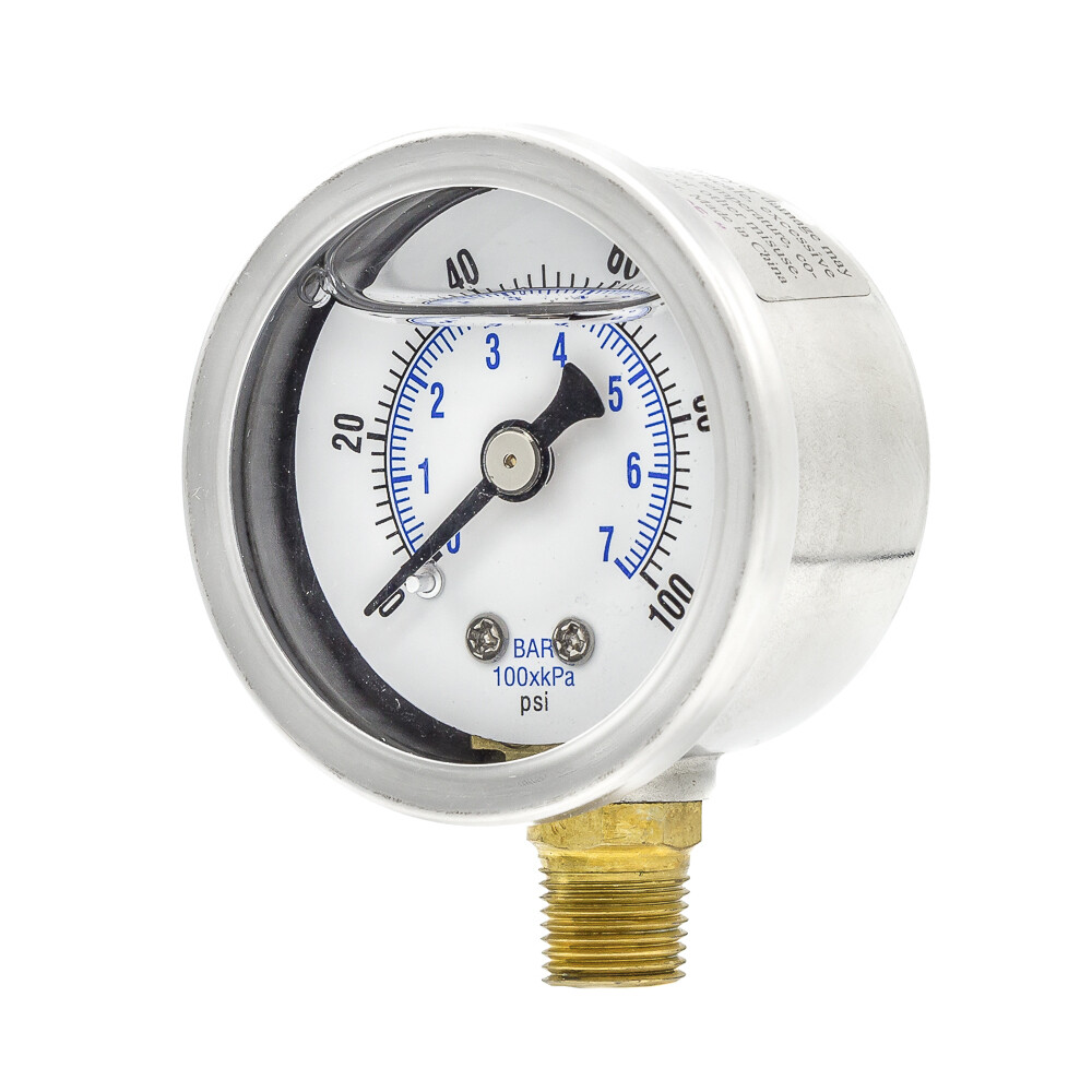 Liquid Filled Lower Mount Pressure Gauge with 1.5" Dial, 0-100 PSI, 1/8"Male NPT gallery