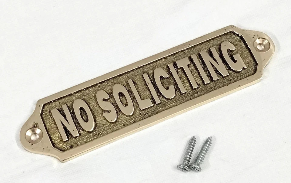 Solid Brass No Soliciting Sign Plaque – Door Wall Plate | 13cm – Screw Mount gallery