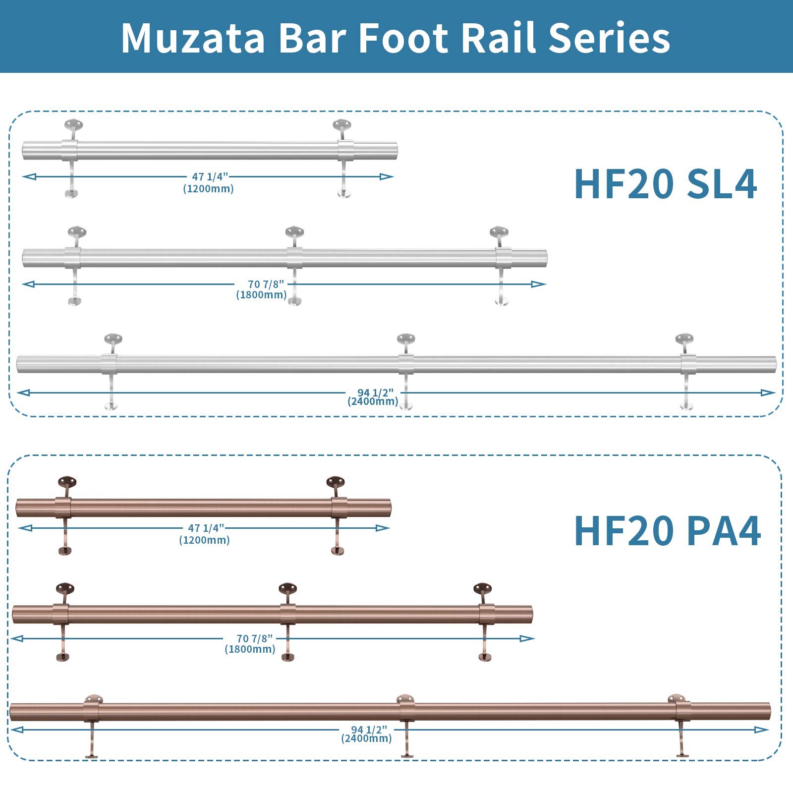 Muzata 6ft Bar Foot Rail Kit Undercounter Mount Hardware and Tubing Complete gallery