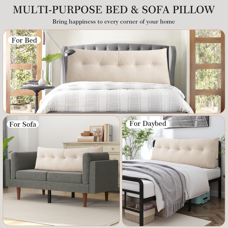 Headboard Pillow for Dorm Bed Overstuffed Backrest Cushion w/Side Pocket 39"-79" gallery