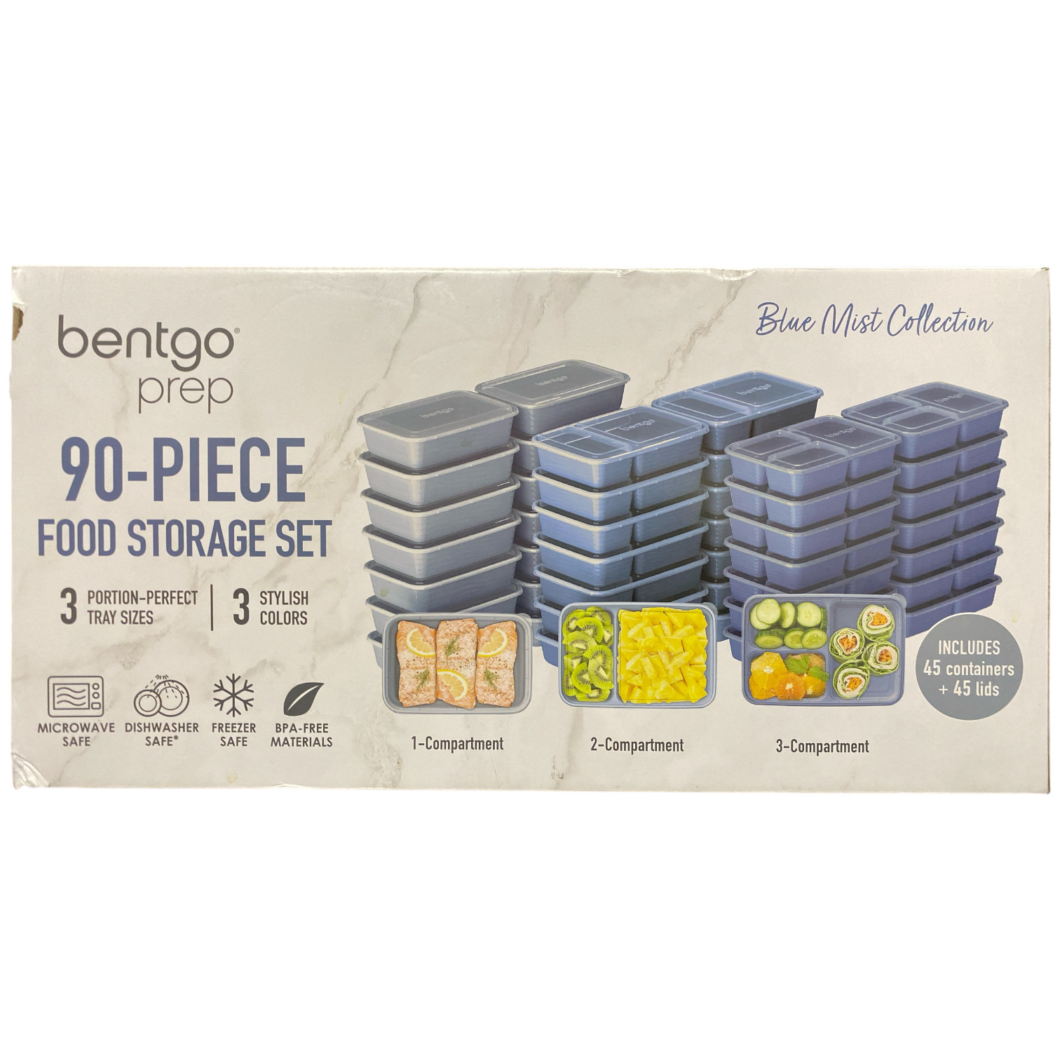 Bentgo 90 Piece BPA Free Portion Control Meal Prep Set with Lids (Blue Mist) gallery