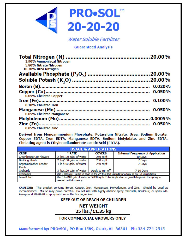 20-20-20 Pro-Sol Premium Fertilizer For Commerical Growers $16.50-$47.95 gallery