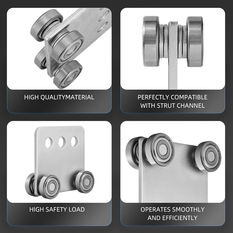 4PCS Trolley Assembly Rollers for 1-5/8" Strut Channel Four Bearing gallery