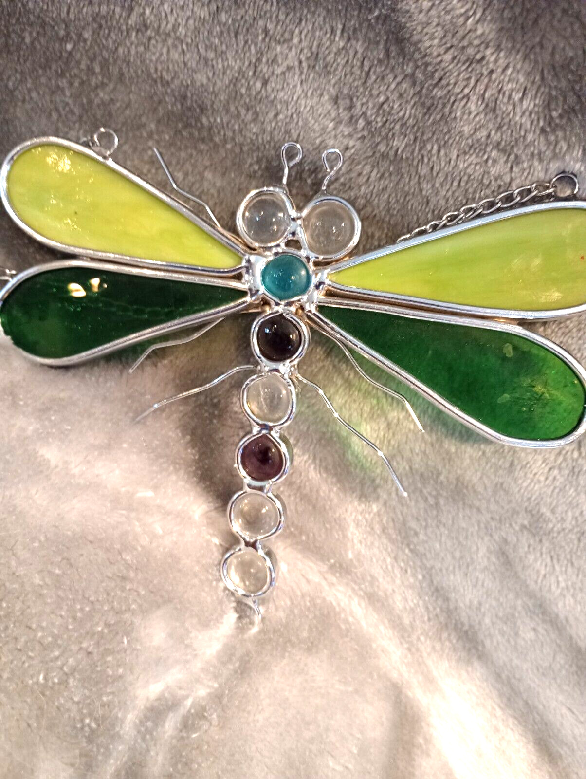 Stained Glass Dragonfly Suncatcher Greens, Blues & purple 6.25" x 5" gallery
