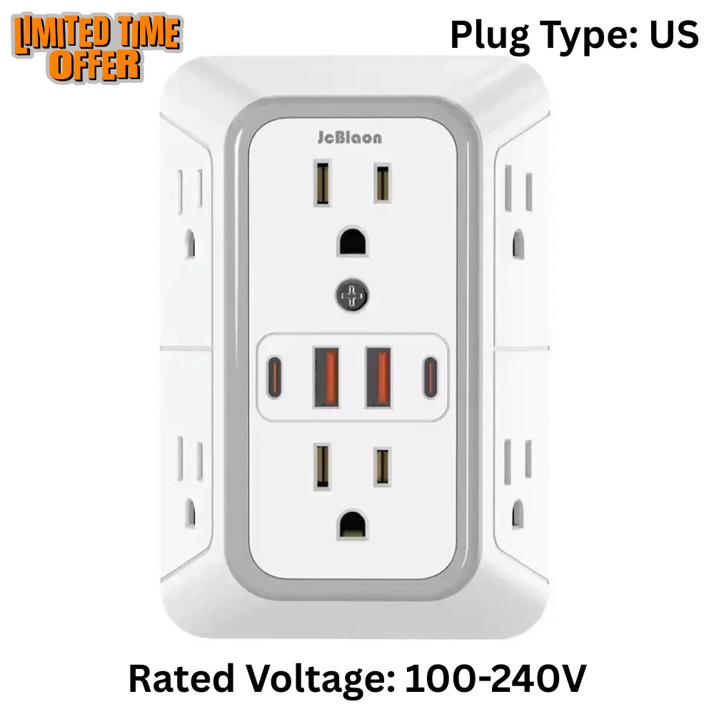 6 Outlet Extender Surge Protector Multi Plug Wall Adapter USB Charger Ports with