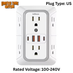 6 Outlet Extender Surge Protector Multi Plug Wall Adapter USB Charger Ports with