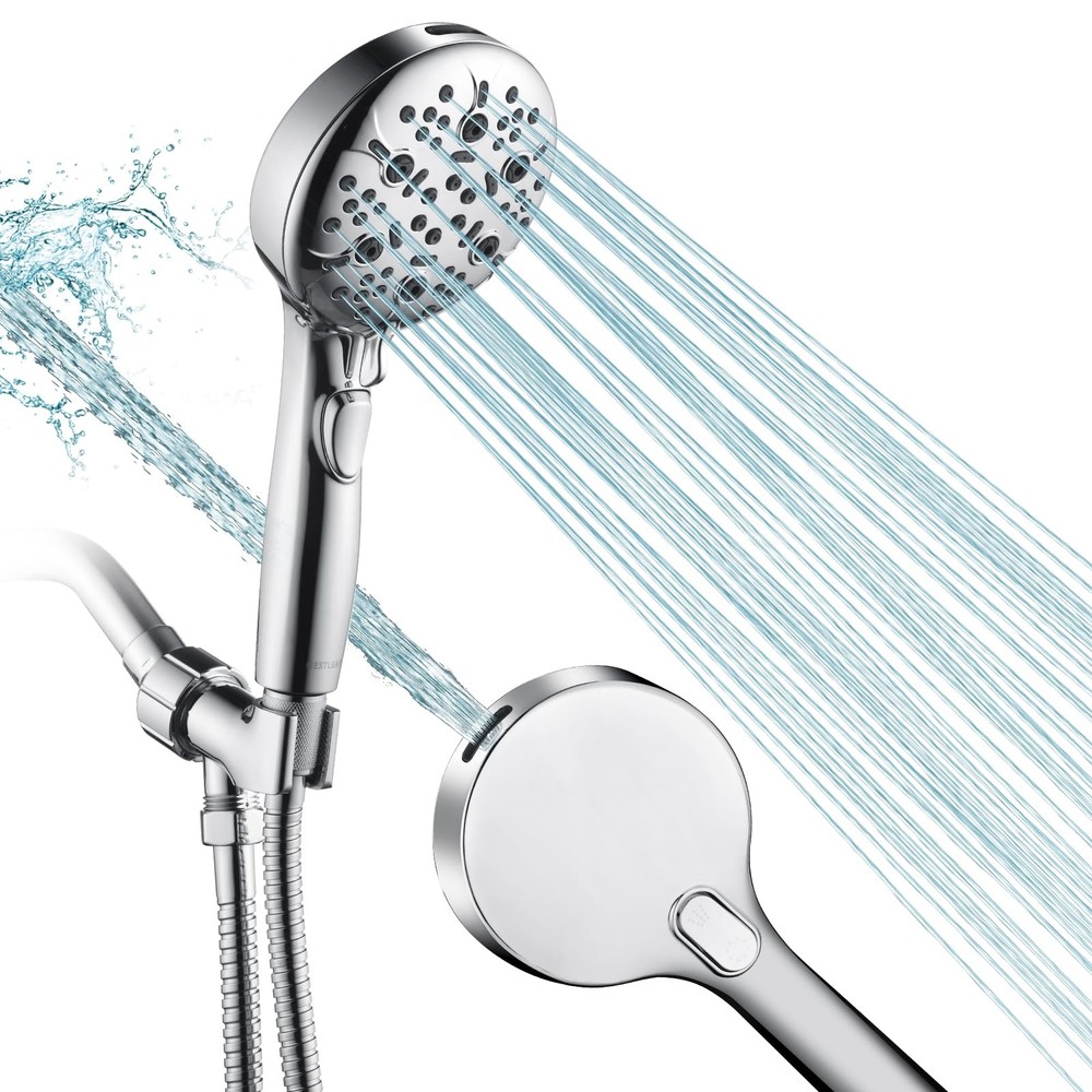 Handheld Shower Head 9-Setting High Pressure 4.5in Spray Face 79in Hose - Ideal