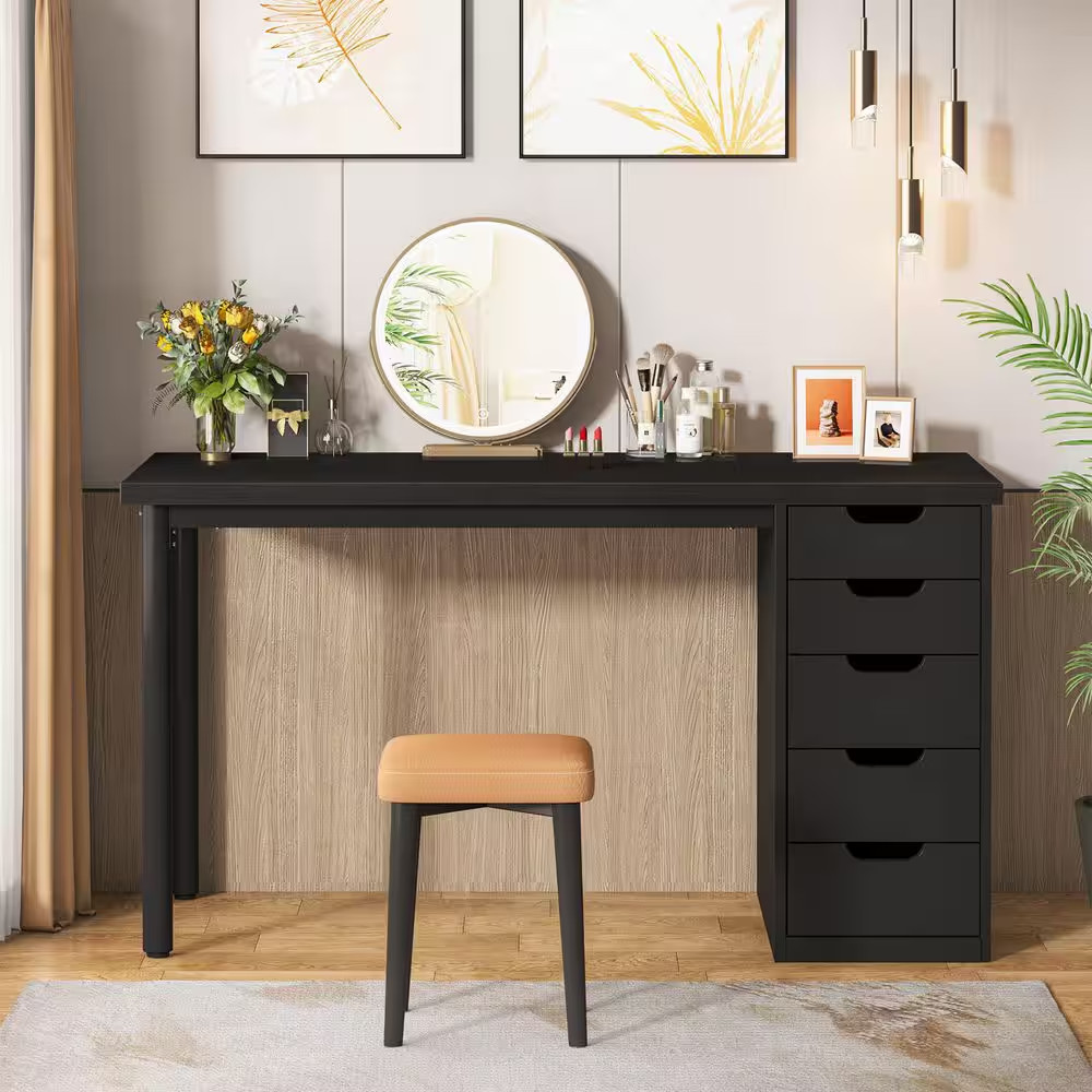 Helotes 47 In. Black Makeup Vanity Desk with 5-Drawers, Chic Makeup Desk for Wom gallery
