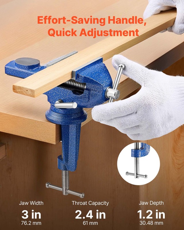 VEVOR Bench Vise 3 Inch Portable Workbench Vice Clamp 360° Swivel Base Cast Iron gallery