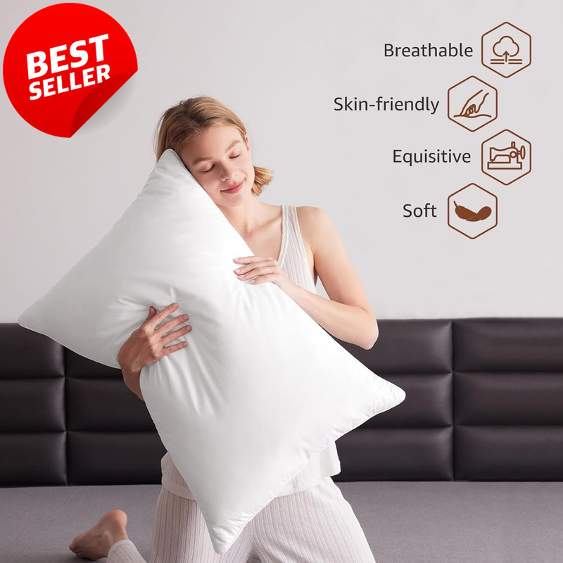 Luxury Down Feather Pillow Standard 20x26" Soft Hotel Bed Cotton Cover - US gallery
