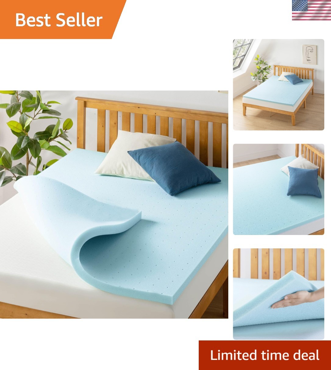 1.5-Inch Ventilated Memory Foam Mattress Topper with Cooling Gel - Twin Size gallery